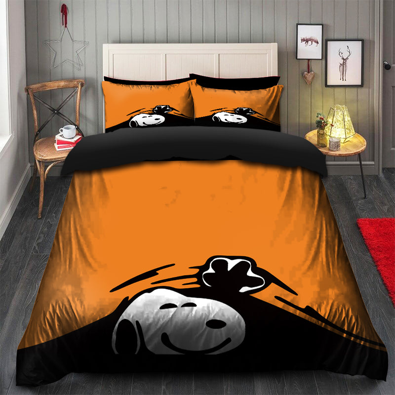 Snoopy Peek Under the Blanket Orange Bedding Set