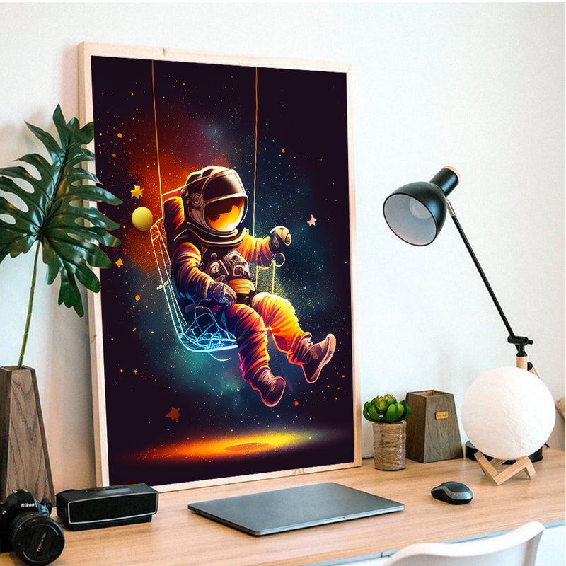 Astronaut Swinging Among Stars and Galaxies - Living Room - Canvas Wall Art - Print - Wall Decor