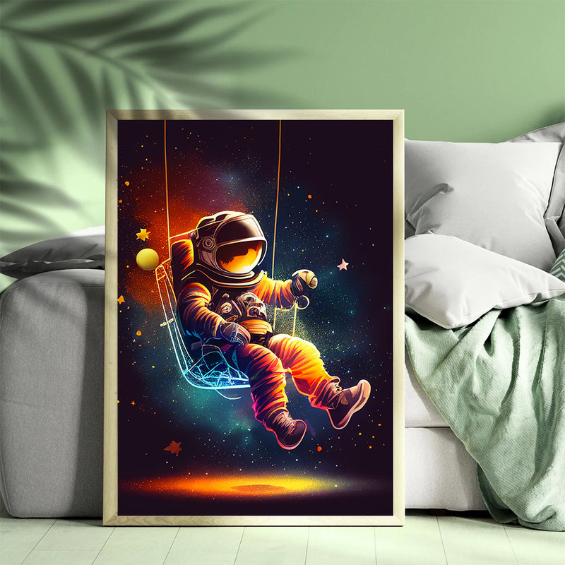 Astronaut Swinging Among Stars and Galaxies - Living Room - Canvas Wall Art - Print - Wall Decor