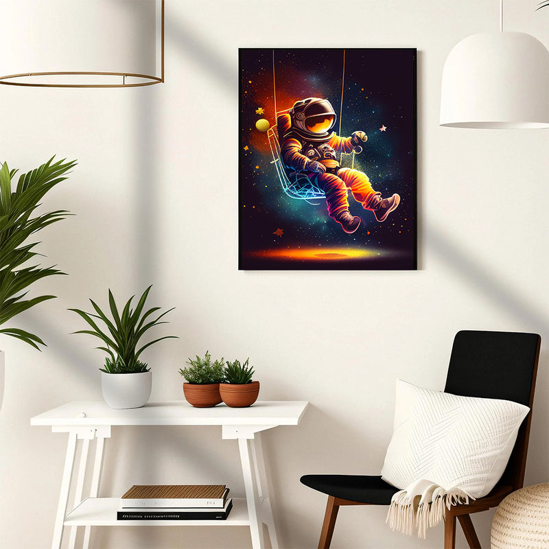 Astronaut Swinging Among Stars and Galaxies - Living Room - Canvas Wall Art - Print - Wall Decor