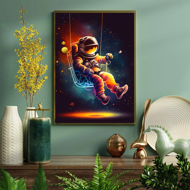 Astronaut Swinging Among Stars and Galaxies - Living Room - Canvas Wall Art - Print - Wall Decor