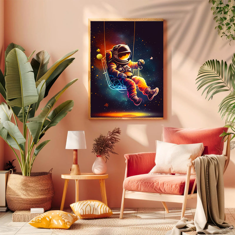 Astronaut Swinging Among Stars and Galaxies - Living Room - Canvas Wall Art - Print - Wall Decor