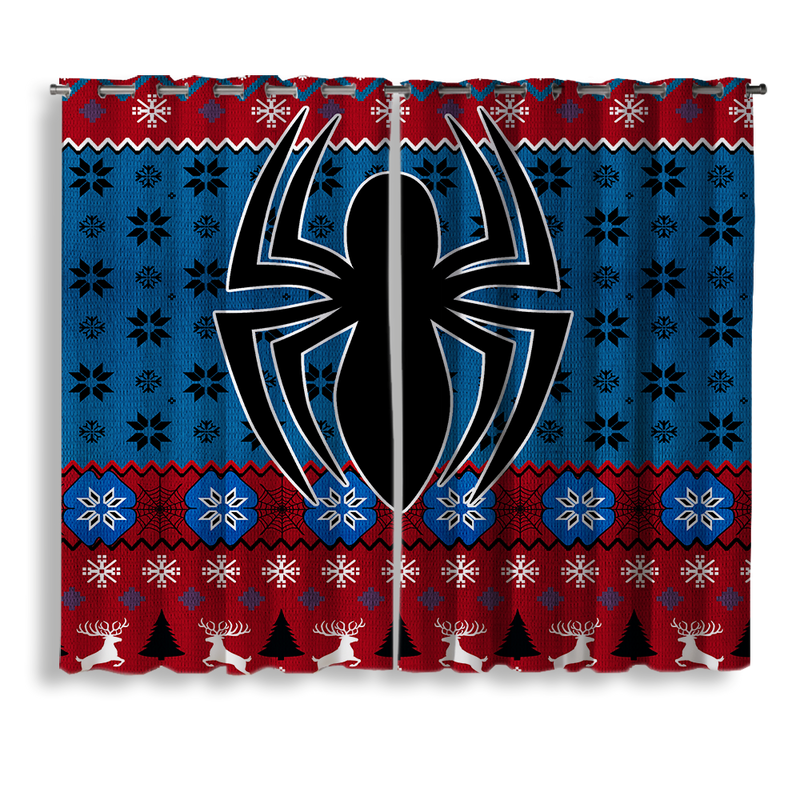 Spiderman Christmas Blue Window Curtain