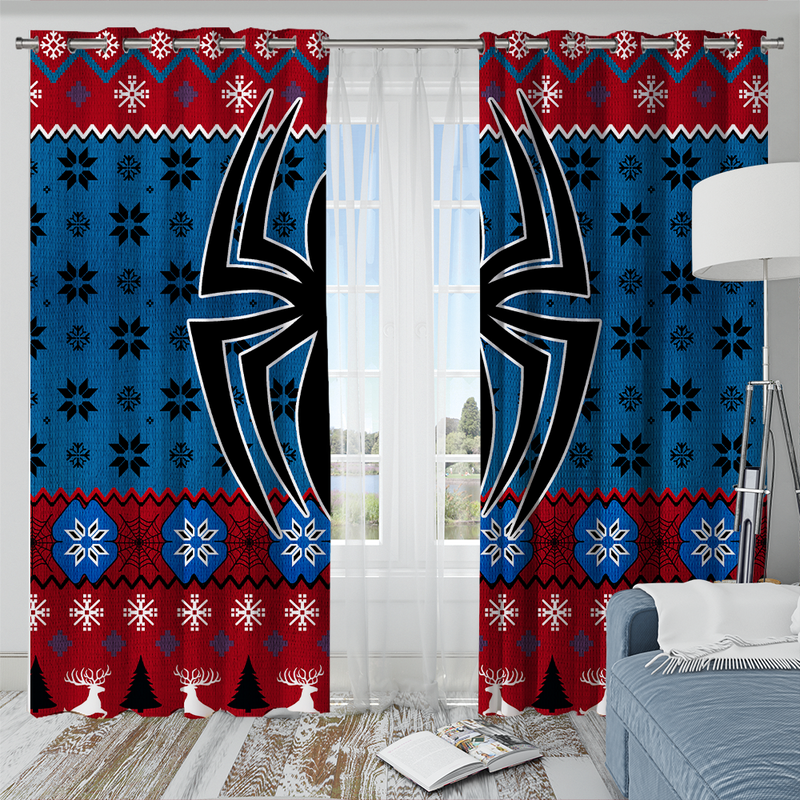 Spiderman Christmas Blue Window Curtain