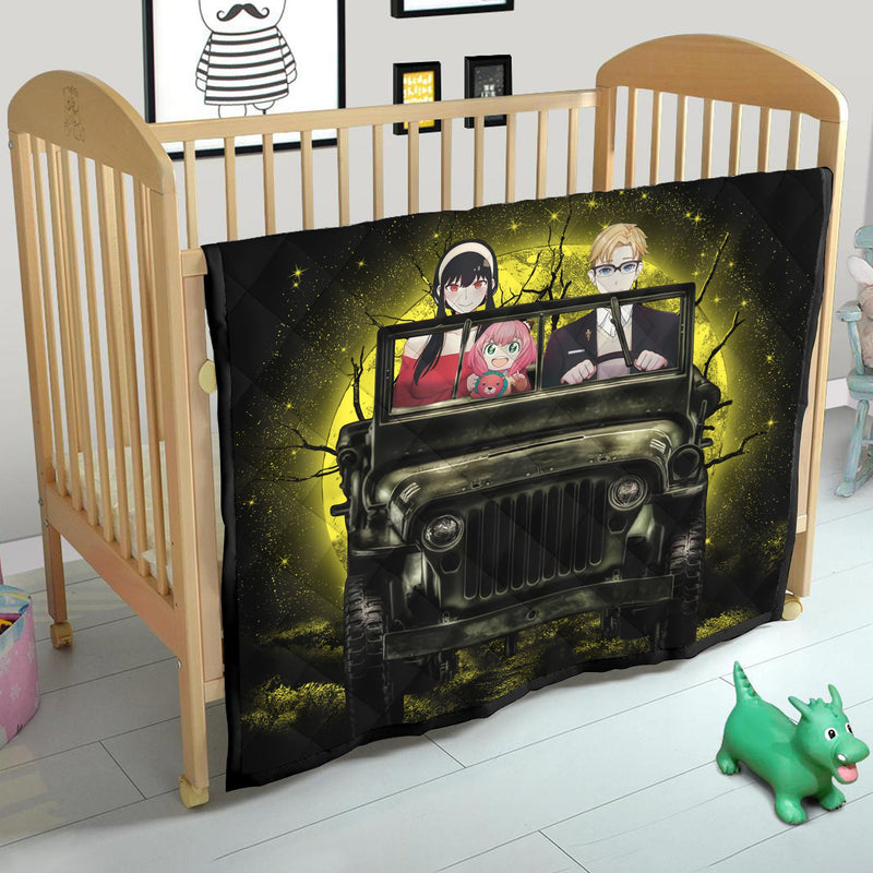 Spy x Family Yor And Anya Ride Jeep Funny Moonlight Halloween Quilt Blanket Nearkii