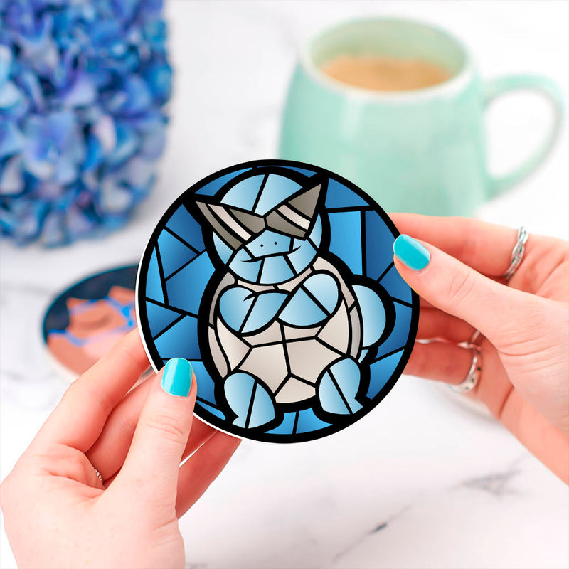 Squirtle Sunglasses Pokemon Stained Glass Decor Coaster - Gift Idea