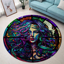 Stained Glass Medusa Snakes Round Rug