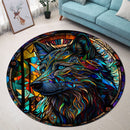 Stained Glass Graffit Wolf Round Rug