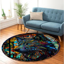Stained Glass Graffit Wolf Round Rug