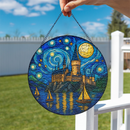 Starry Night Castle Stained Glass Suncatcher