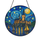 Starry Night Castle Stained Glass Suncatcher