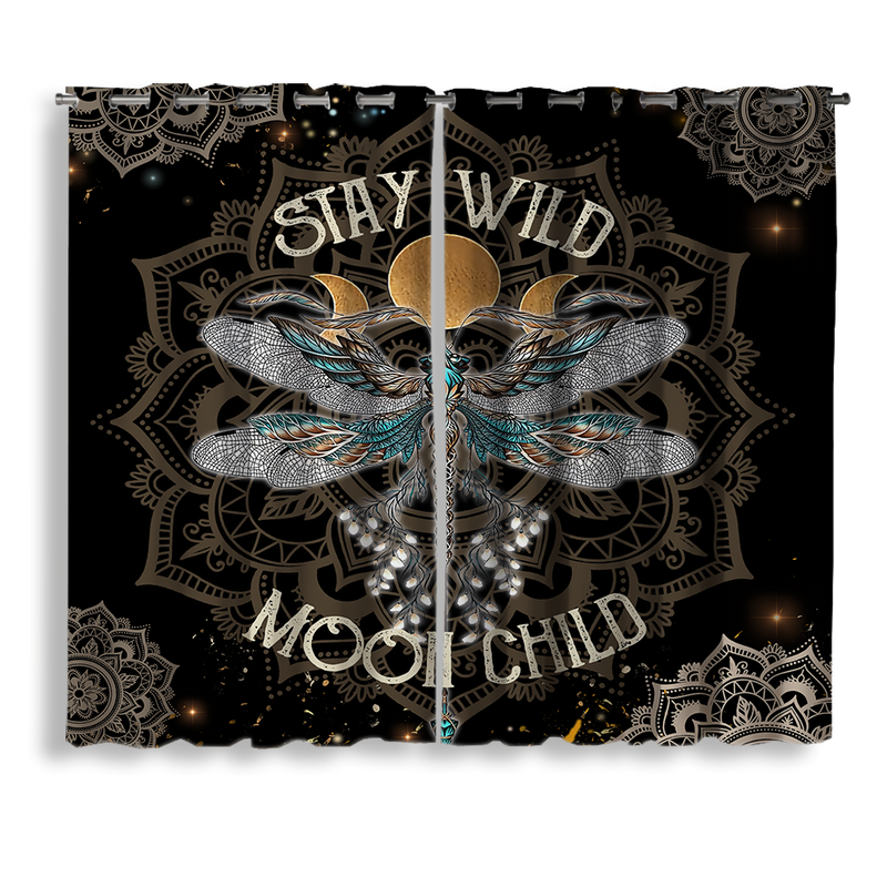 Stay Wild Moon Child Dragonfly Window Curtain