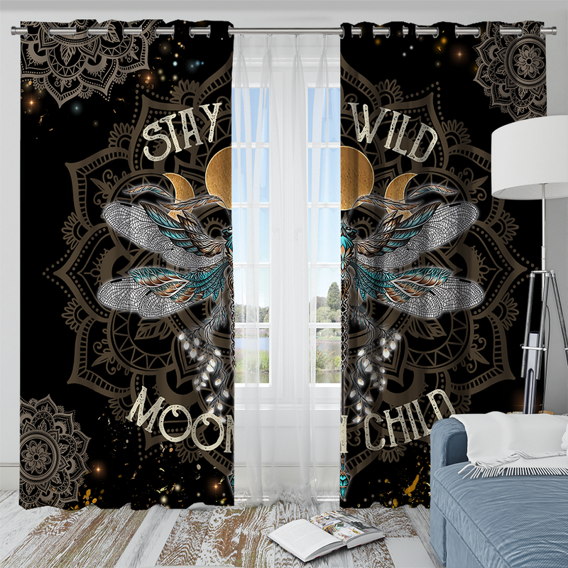 Stay Wild Moon Child Dragonfly Window Curtain