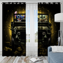 Stitch And Yoda Ride Jeep Moonlight Halloween Funny Window Curtain