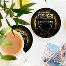 Stitch And Yoda Ride Jeep Moonlight Halloween Funny Ceramic Decor Coaster - Gift Idea