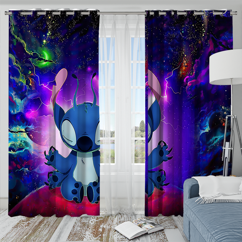 Stitch Yoga Love You To The Moon Galaxy Window Curtain