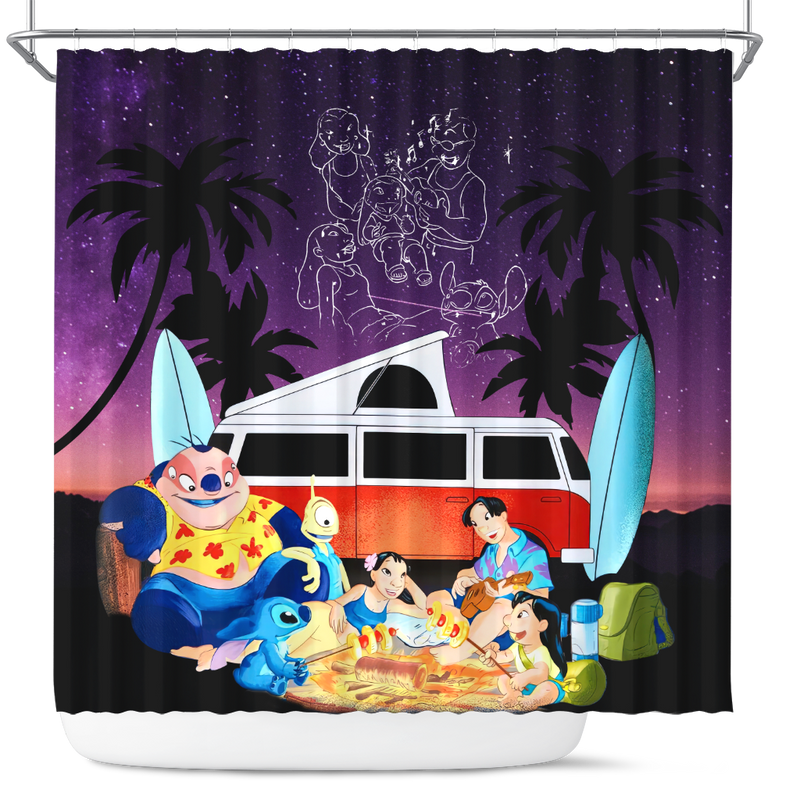 Night Camping Lilo Stitch Shower Curtain