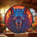 Wolf Round Stained Glass Suncatcher