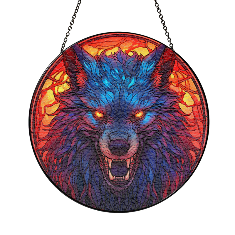 Wolf Round Stained Glass Suncatcher