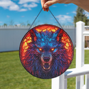 Wolf Round Stained Glass Suncatcher