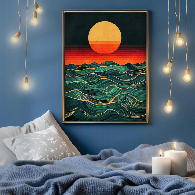 Ocean Waves Sunset  - Living Room - Canvas Wall Art - Print - Wall Decor