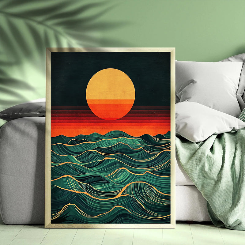 Ocean Waves Sunset  - Living Room - Canvas Wall Art - Print - Wall Decor