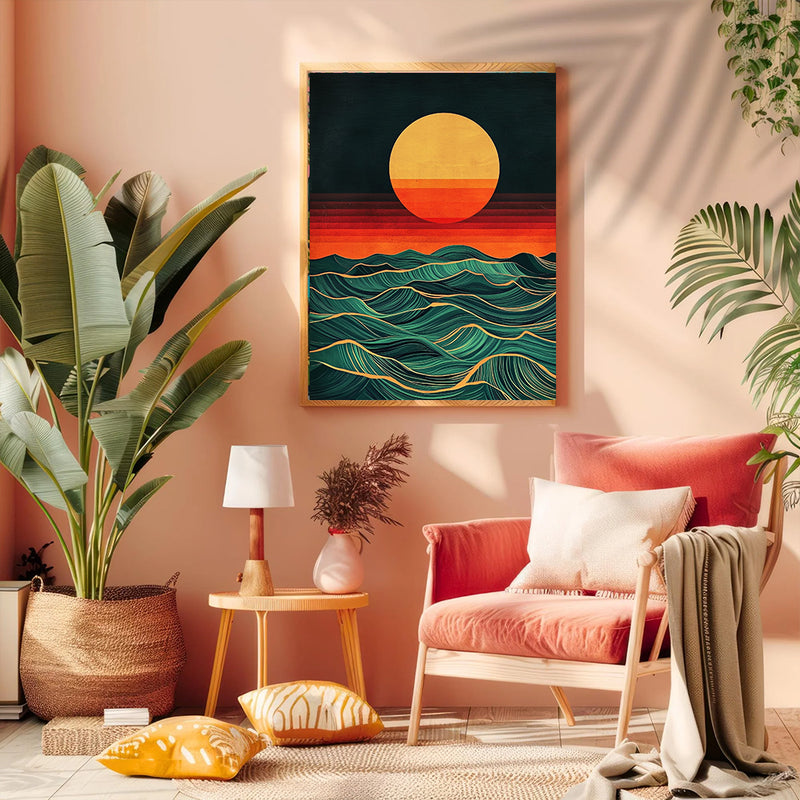 Ocean Waves Sunset  - Living Room - Canvas Wall Art - Print - Wall Decor