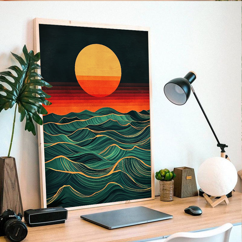 Ocean Waves Sunset  - Living Room - Canvas Wall Art - Print - Wall Decor