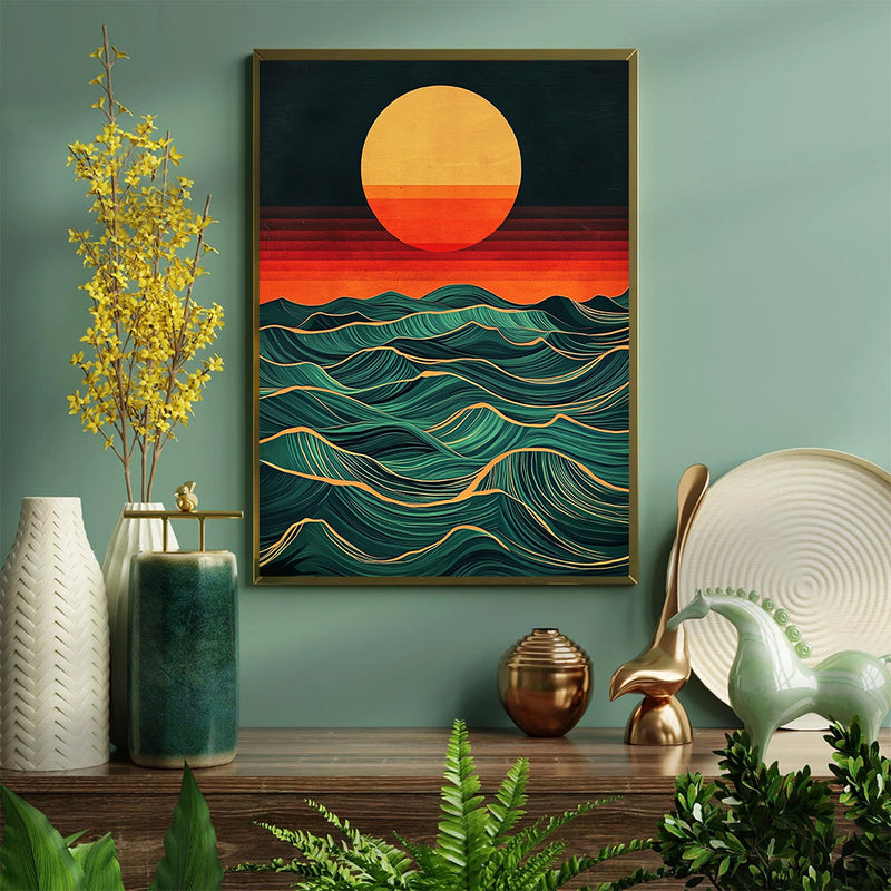 Ocean Waves Sunset  - Living Room - Canvas Wall Art - Print - Wall Decor