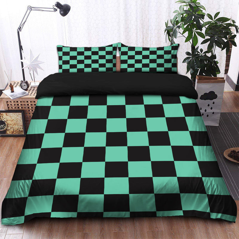 Tanjiro Kamado Classic Green Demon Slayer Kimetsu No Yaiba Bedding Set Duvet Cover And 2 Pillowcases Nearkii