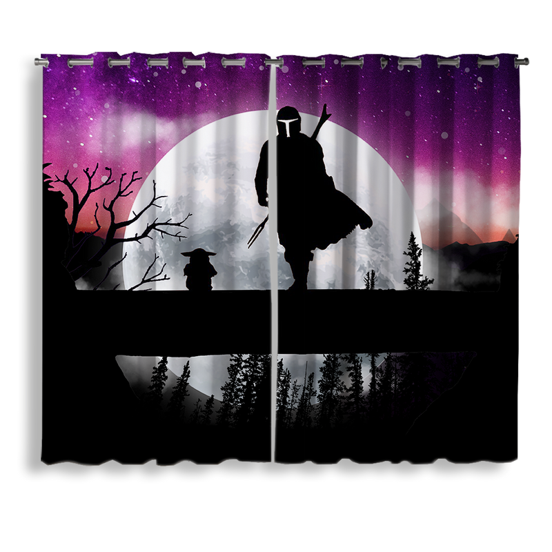 The Mandalorian And Baby Yoda Moon Night Window Curtain