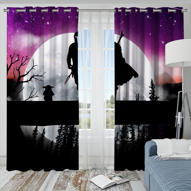 The Mandalorian And Baby Yoda Moon Night Window Curtain