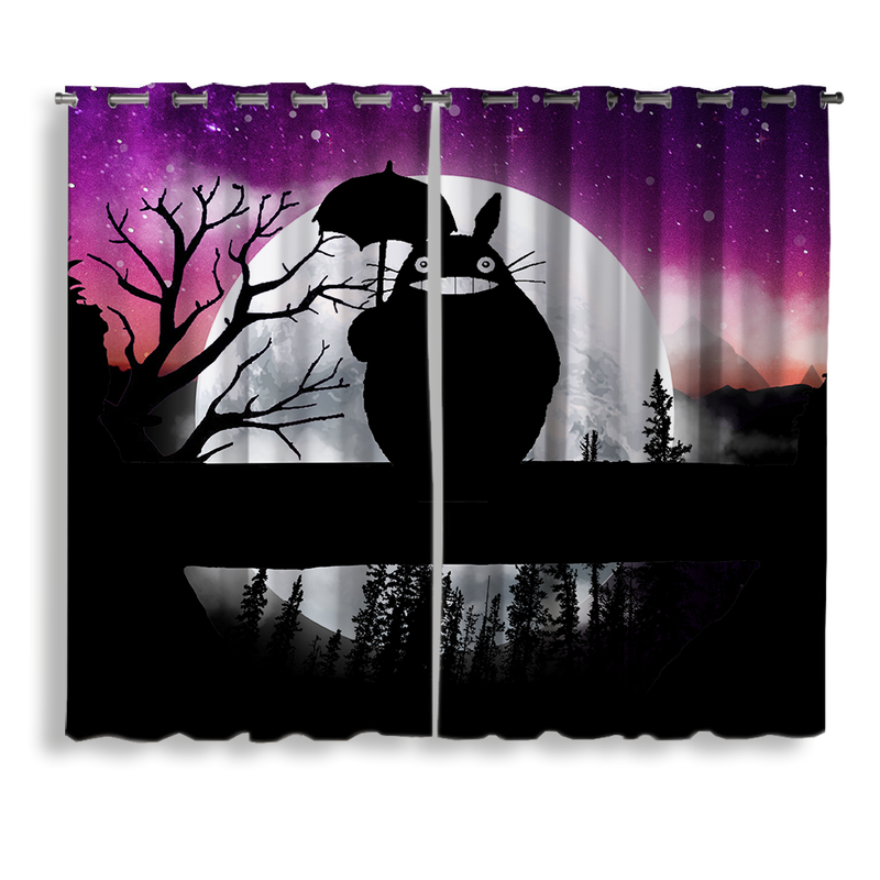 Totoro Ghibli Moon Night Background Window Curtain