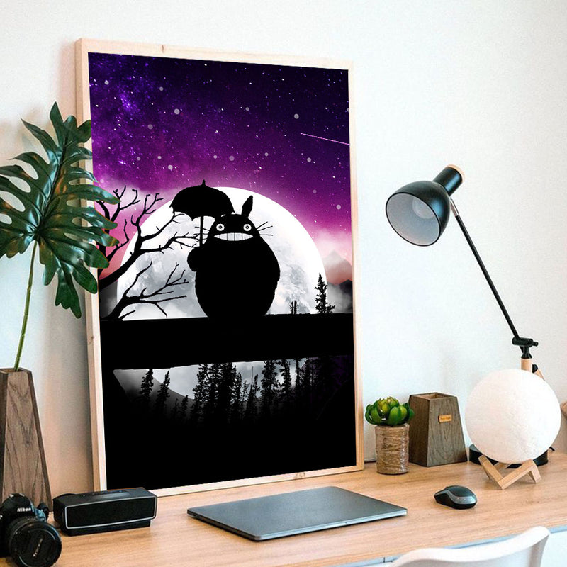 Totoro Ghibli Moon Night - Living Room - Canvas Wall Art - Print - Wall Decor