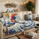 Hoho vs Lugia Pokemon The Great Wave Japan Woven Throw Blanket