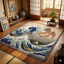 Retro Charizard vs Blastoise Pokemon The Great Wave Woven Throw Blanket