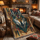 Boho Native Wolf Soul Woven Throw Blanket