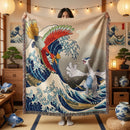 Hoho vs Lugia Pokemon The Great Wave Japan Woven Throw Blanket