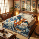 Charizard Pokemon The Great Wave Japan Woven Throw Blanket