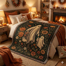 Hauntingly Beautiful Vintage Ghost & Floral Throw Woven Throw Blanket
