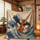 Charizard Pokemon The Great Wave Japan Woven Throw Blanket