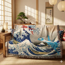 Latios vs Latias Pokemon The Great Wave Japan Woven Throw Blanket