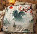 Cthulhu in the Japan Landscape Woven Throw Blanket