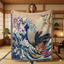 Arceus Vs Giratina Palkia Dialga Pokemon The Great Wave Japan Woven Throw Blanket