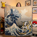 Arceus Vs Dialga Pokemon The Great Wave Japan Woven Throw Blanket