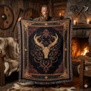 Viking Deer Skull Woven Throw Blanket