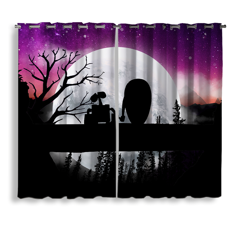 Wall E Moon Night Background Window Curtain