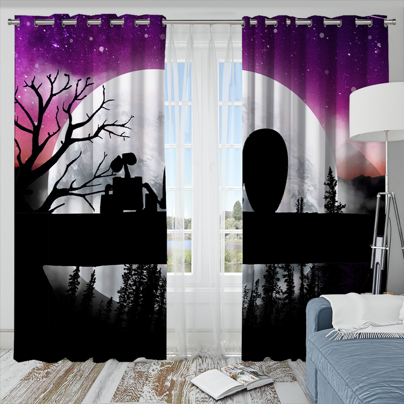 Wall E Moon Night Background Window Curtain