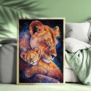 Watercolor Painting Lion Mom And Cub - Living Room - Canvas Wall Art - Print - Wall Decor
