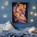 Watercolor Painting Lion Mom And Cub - Living Room - Canvas Wall Art - Print - Wall Decor